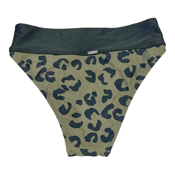 DKNY Printed High Waist Bikini Bottom in Block Leopard Moss Green (S) - Picture 5 of 8